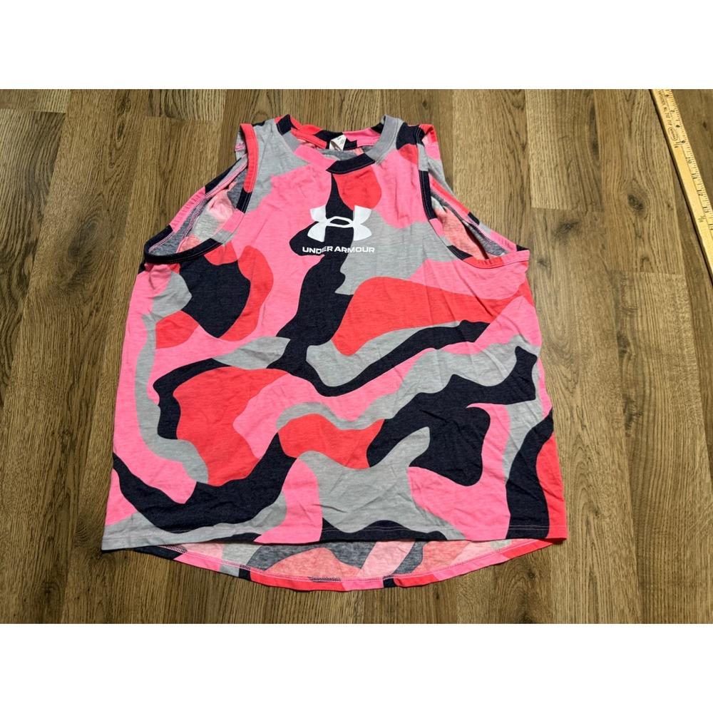 Under Armour Shirts Women Size XS Pink Camo Sleeveless Tech Loose Fit Logo